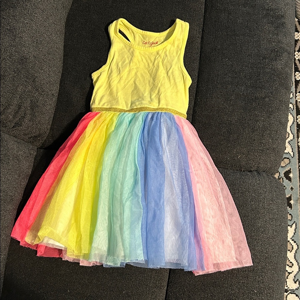 Cat & Jack Yellow Top Rainbow Skirt Dress